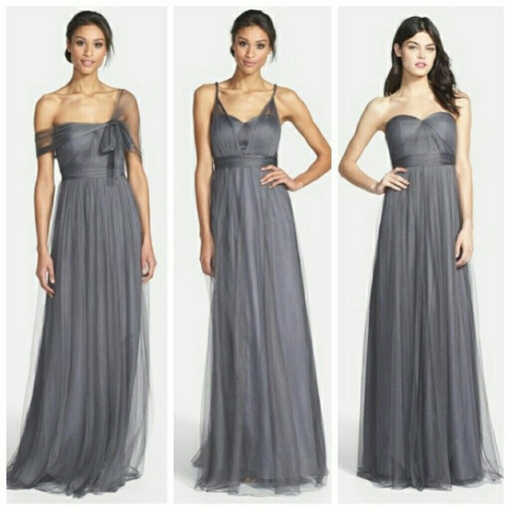 Jenny Yoo Gray Strapless Tulle Bridesmaid Gown Convertible Bodice Size 0